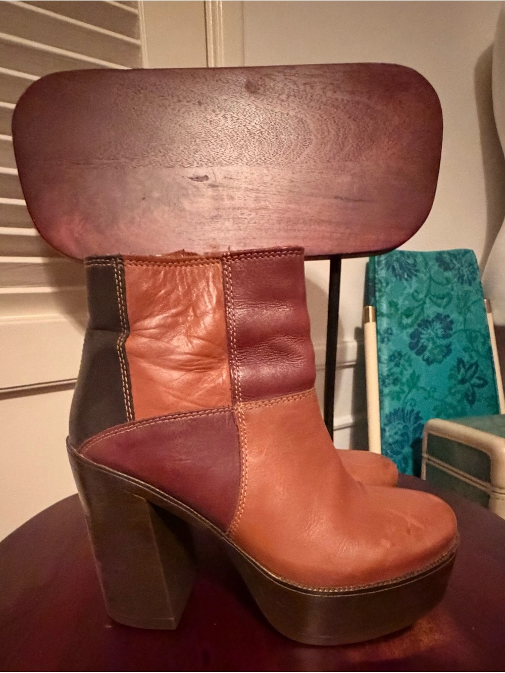 Steve Madden Patchwork Leather Platform Ankle Boots - Brown/Maroon/Black
